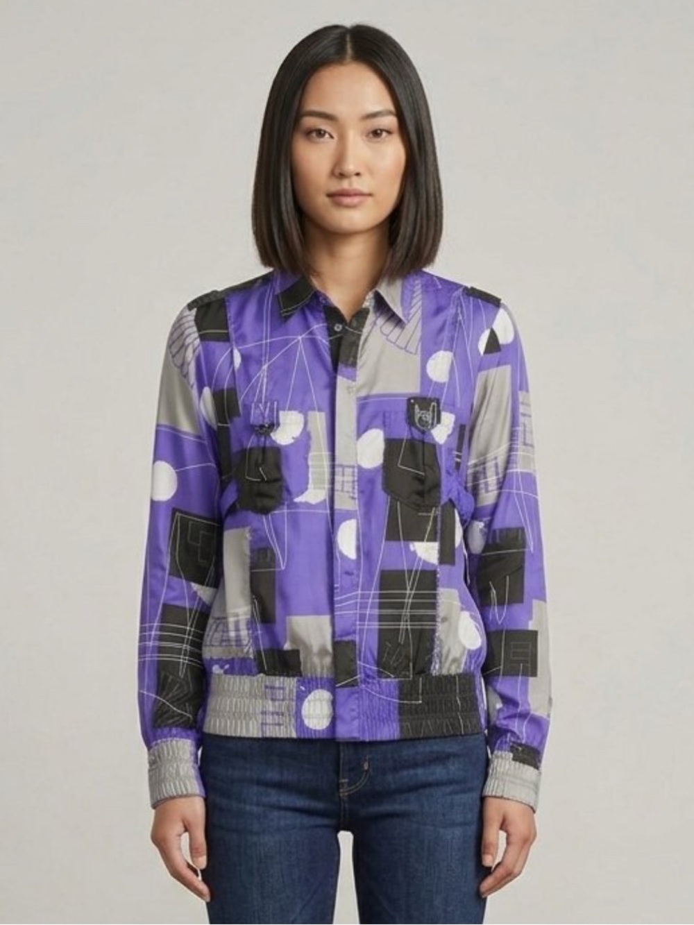 DIESEL Lightweight Bomber Jacket Abstract Print Front Pockets M Runs smaller